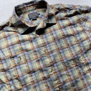 Pendleton SHORT SLEEVE BOARD FITTED SHIRT Men's Green/Tan/Blue Plaid Size L